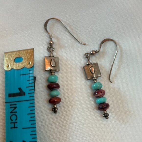 Earrings - dangling with turquoise and brown beads. - Picture 3 of 3